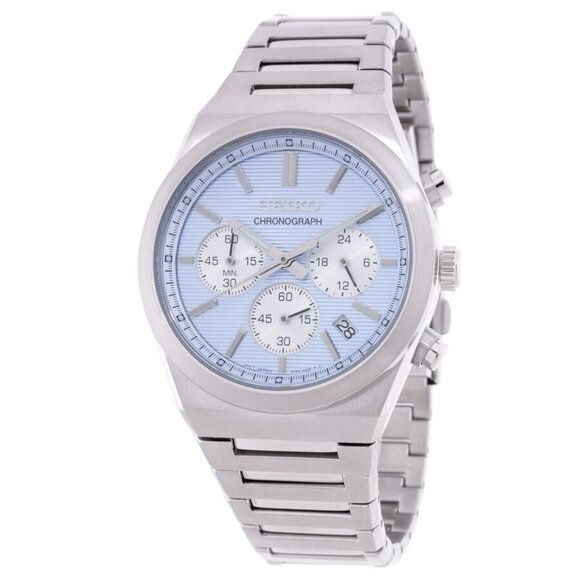 NWT Authentic Seiko Sport Chronograph Quartz Light Blue Dial Men's Watch - Picture 1 of 3